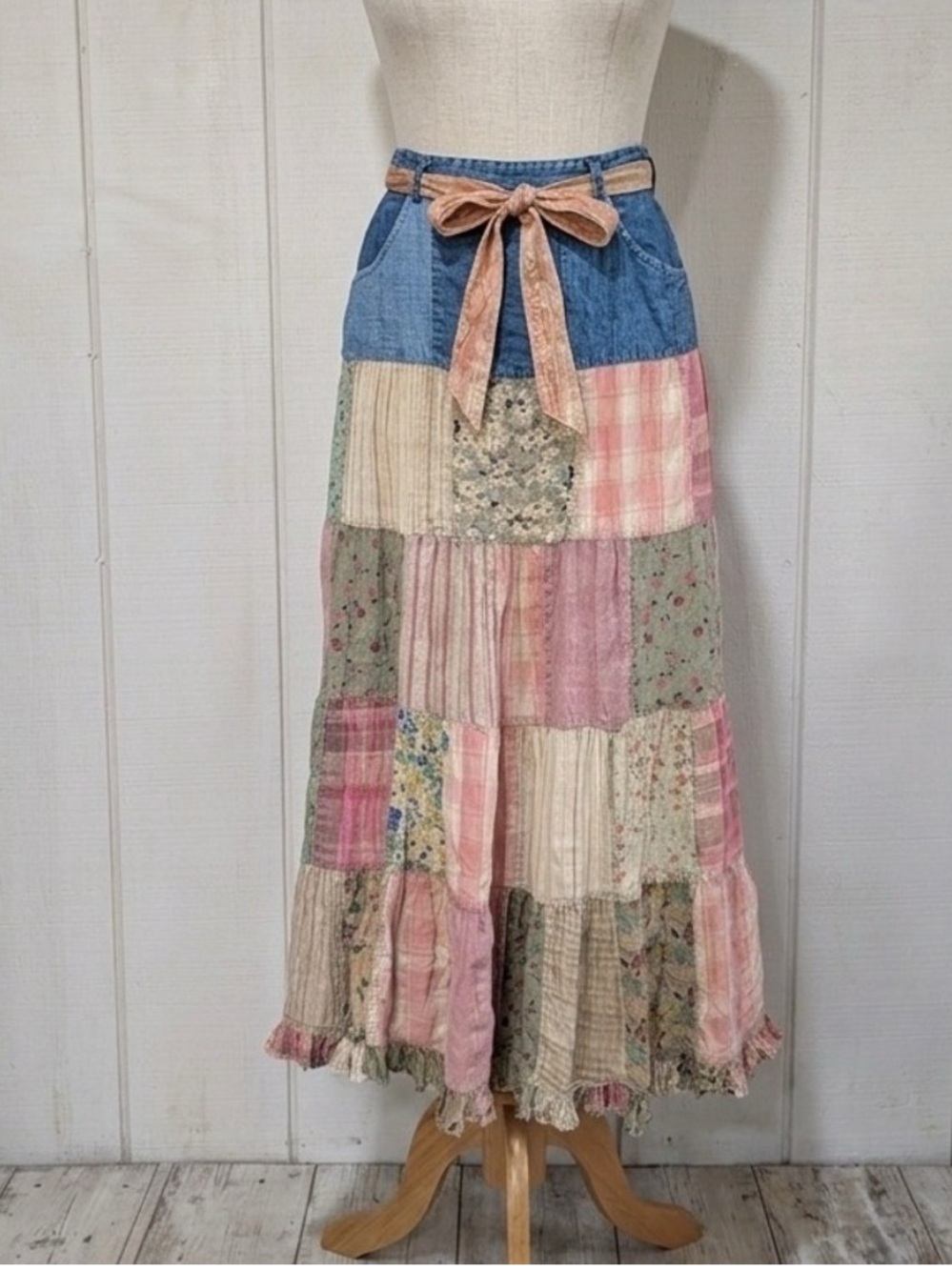 Young Threads 100% cotton Patchwork Maxi Skirt Boho Cottagecore